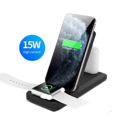 China Multi-function Quick Charging 3 in 1 Stand Base Qi Wireless Charger Table Radio Foldable Universal Desktop Charger for sale