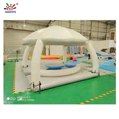 China PVC Custom Design Inflatable Floating Island Aqua Banas With Inflatable Raft Tent Jet Ski Dock Inflatable Water Floating Platforms for sale