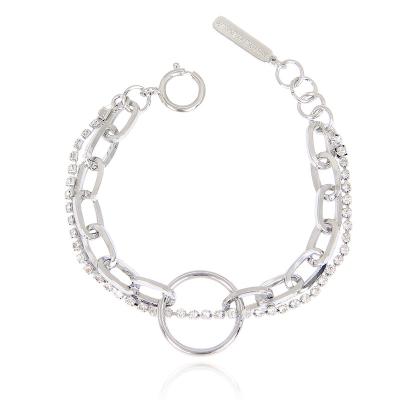 China Women Silver Rhinestone Chain Exaggerated Big Ring Personality Bracelet Women Bracelet Multilayer for sale