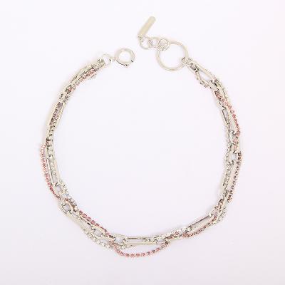 China Multilayer Crystal Chains Cross Necklaces Exaggerated Short Pink and White CIA Women's Accessories for Women Choker Necklaces for sale