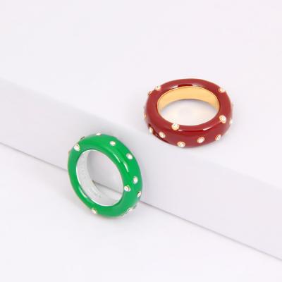 China BV European and American Enamel Drop Red Green Luster Women Inlaid Ring Index Finger Ring Fashionable Diamond Round Ring Women for sale