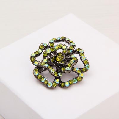 China Crystal Fashion Jewelry Alloy Plating Gun BlackHollow Diamond Flower Ladies Brooch Necklace Pendant Dual Use for sale