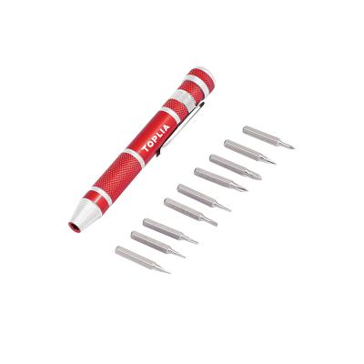 China Nickel Bronze Type Aluminum Small Magnetic Pen Screwdrivers Set 9pcs Tips Precision Screwdriver Kit for sale