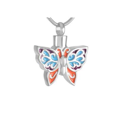 China Fashion Butterfly Design Cremation Urn Jewelry Necklace Stainless Steel Ashes Pendant Necklace CMJ051 for sale