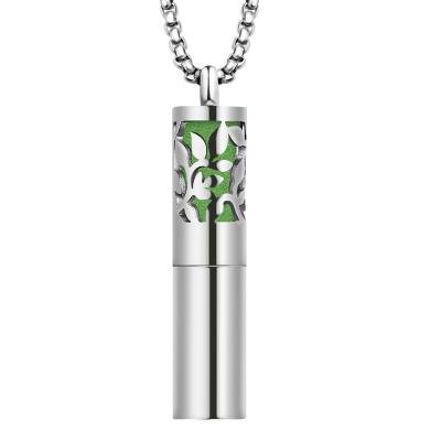 China Tree Of Life Design Stainless Steel Scent Diffuser Necklace Fashion Bomei Jewelry Perfume Bottle Necklaces for sale