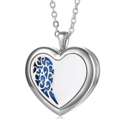 China Wholesale Stainless Steel Wing Heart Shaped 316L Stainless Steel Aromatherapy Essential Oil Diffuser Necklace for sale