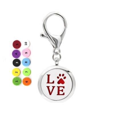 China Fashional Metal LOVE Round Shape Design Aromatherapy Fragrance Oils Diffuser Pendant Custom Made Bomei Jewelry Stainless Steel Key Chain for sale