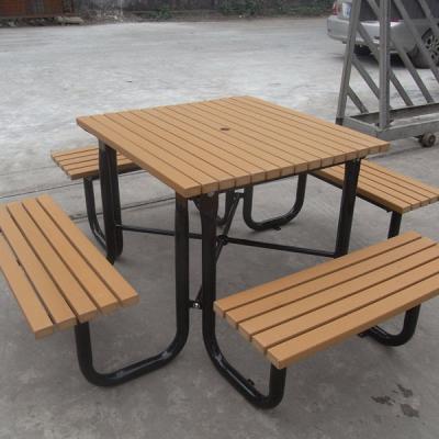 China Outdoor Outdoor Table Factory Price Powder Coated Metal And HDPE Slats Urban Outdoor Picnic Table Set for sale