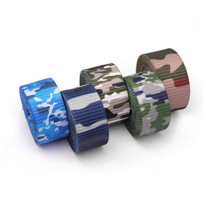 China Heavy Duty Custom Multi-Cam Printed Striped Nylon Polyester Camouflage Woven Military Webbing for sale