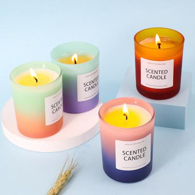 China Wedding Cup 150g Soy Wax Romance Birthday Party Gift Christmas Gradient Color Scented Candle With Hand Gift Home Gift Set for sale