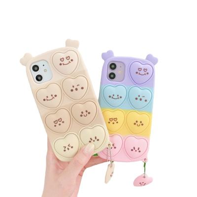 China Cute Bear Shockproof Relive Stress Noise Shaky Person Toys Push It Bubble Silicone Phone Case For Iphone 6 6s 7 8 plus X XR XS 11 12 pro Max Cover for sale