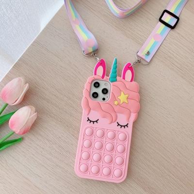 China Anti-fall Unicorn Cover relieve stress fidgety person toys push her cute bubble phone case for Iphone 6 7 8 plus X XS 11 12 13 Promobile phone hous for sale