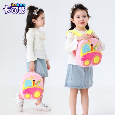 China Lightweight Cartoon Engineering Vehicle Backpack Plush Material 2-4 Year Old Boy And Girl Backpack for sale