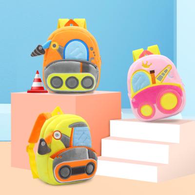 China Wholesale Lightweight Customizable Cartoon Children's Backpack Plush Construction Vehicle 2-4 Years Boy Girl Backpack for sale