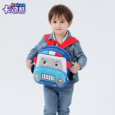 China Lightweight Cute Children Backpack Boy Girl Police Car Cartoon Backpack Plush Toy Bag Plush School Bag for sale