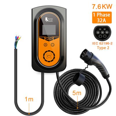 China Screen Display Feyree EV Charger Type2 IEC62196-2 Socket 7.6KW 32A 1Phase With App Wallbox Charging Station 5m Cable Electric Vehicle Car for sale