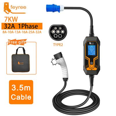 China feyree 11KW 16A 3 Phase EV Charger 32A 7KW Type2 3.5M Cable EVSE Boxcar Portable Charging EEC Plug Charger for Electric Vehicle 3.5KW /7KW for sale