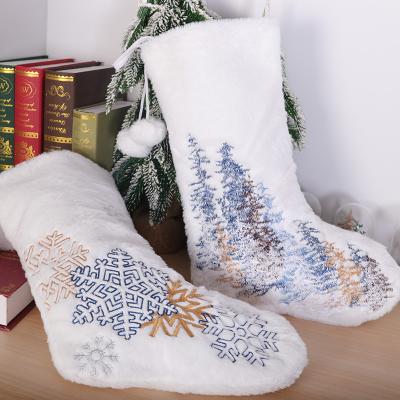 China Wool Wholesale Designer Custom Christmas Stocking White Embroidery Christmas Stocking for sale