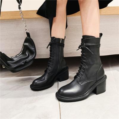 China New Fashion Autumn Women's Winter Thermal High Heel Leather Zipper Women's Martin Boots Solid Color Ankle Boots for sale