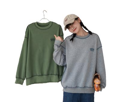 China 2021 Autumn New Style Loose And Simple Breathable Women's Loose And Simple Sweater Pullover Solid Color Round Neck Long Sleeve Sweatshirt for sale