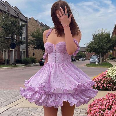 China Anti-wrinkle women's ladies' sweet dress the new and fresh cake slip for the spring 2022 purple halter dress for sale