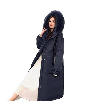 China 2021 breathable new Korean style loose over the knee length thickened down jacket large Fox hair collar down jacket for sale