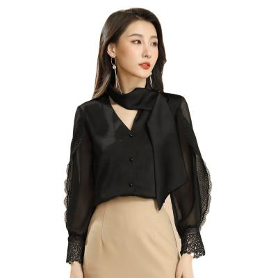 China 2021 Autumn New Women&'s S Style Blouse Temperament V-neck Solid Color Solid Color Breathable Casual Long Sleeve Shirt for sale