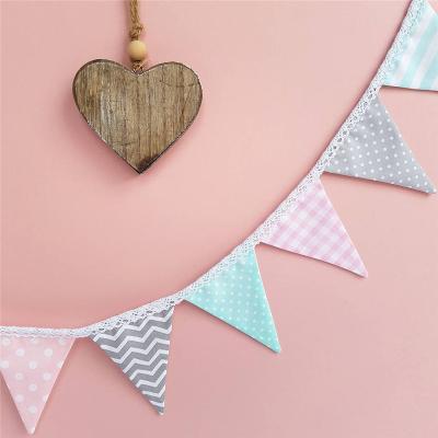 China Indoor Decorative Pennant Triangle Bunting Cottonfabric Flag Bunting For Kids Room Decoration for sale