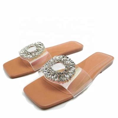 China Fashion Trend Ladies Summer Beach Flat Slides Custom Logo Rhinestone Transparent Luxury Shoes Women Slippers Sandals Slippers Pearl Logo for sale