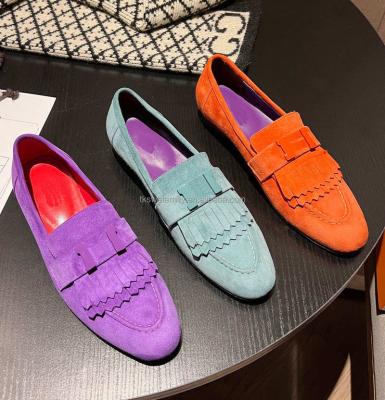 China High End Custom Handmade Royal Sheepskin Suede Belt Buckle Round Genuine Leather Loafer Shoes Flats Suede Leather Tassel Loafer Shoes for sale