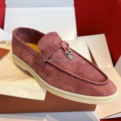 China High End Custom Real Suede Design Summer Walk Genuine Leather Handmade Loafer Round Shoes Flats Suede Leather Men Loafer Leisure Shoes for sale