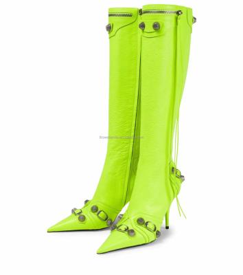 China Cowhide Toe Metal Buckle Tassels Rivet Headed Original Fashion Trend Genuine Leather Shoes Chelsea Shoes Green Martin Boots Knee High Boots for sale