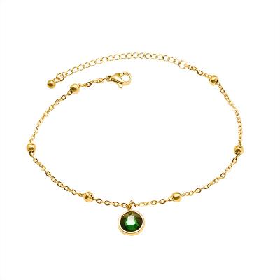 China 2021 New Fashion Environmental Friendly Stainless Steel 18K PVD Gold Plated Beaded Emerald Stone Anklet Agate Chain for sale