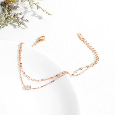 China High Quality FASHIONABLE Rose Gold Cubic Foot Chain Double Layer Stainless Steel Zirconia Anklet for sale