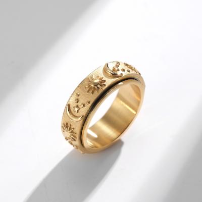 China Environmental Friendly Wholesale Vintage 18K Gold Plated Stainless Steel Star Moon Sun Rotatable Rings Relieve Stress Rings for sale