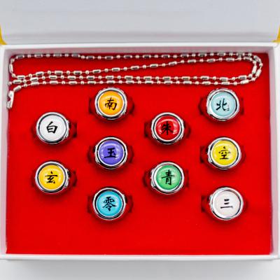 China Fashion Cosplay Anime Environmental Friendly Wholesale Rings Set Adjustable Set Naruto Akatsuki Rings 10pcs/box for sale