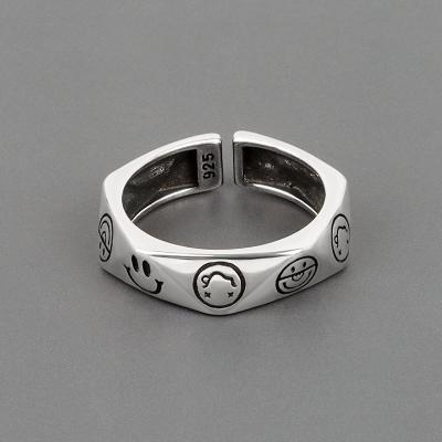 China INS Style Lead Free Nickel Free Geometric Smile Face Rings Jewelry For Women Adjustable Statement Rings for sale