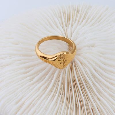 China Vintage Ring Handmade Stainless Steel Rings 18K PVD Oval Rose Flower Ring Gold Plated Seal for sale