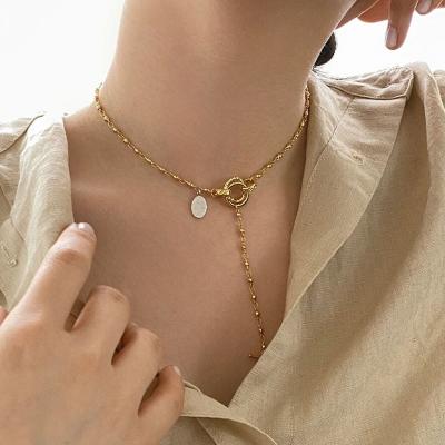 China Fashion 18K Gold Nickel Free Lead Free Stitching Beads Choker Necklace Stainless Steel Necklace Minimalist Chain Jewelry for sale