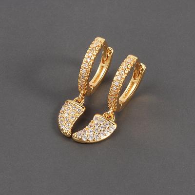 China Fashion Women Jewelry Environmental Friendly Gold Plated Wolf Tooth Zircon Drop Earrings Cute Diamond Moon Hoop Earrings for sale