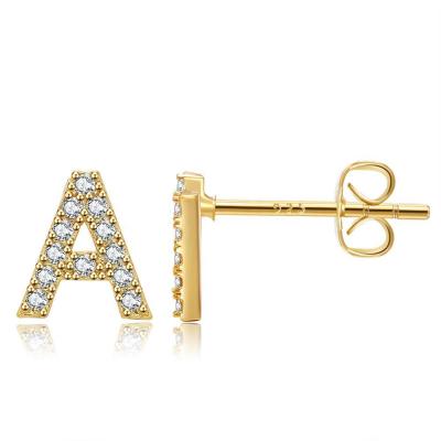 China Trendy Tiny Cooper Earrings Jewelry Alloy Real Gold Stain Zircon Letter Earrings for sale