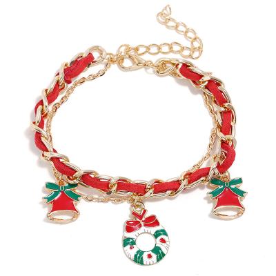 China New Arrival Environmentally Friendly Alloy Gold Plated Christmas Gift Snowman Enamel Pendant Bracelet for sale