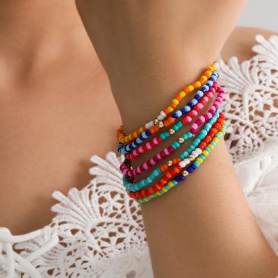 China 7PCS Fashion Bohemian Style Environmental Friendly Wholesale Colored Rice Beaded Bracelet Set for sale