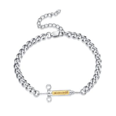 China Fashion Hip Hop Syringe Chain Bracelet Stainless Steel Lead Free Nickel Free Jewelry Cuban Chain Bracelet for sale