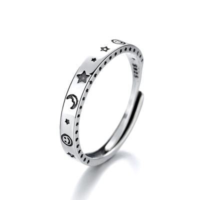 China Men's Women 925 Sterling Silver Ring Adjustable Size Lead Free Nickel Free Moon Star Flower Solid Silver Couple Rings for sale