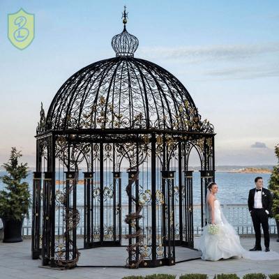 China As Your Big Order Decorative European Outdoor Green Luxury Metal Wedding Garden Pergola Wrought Iron Gazebo for sale