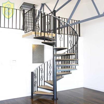 China DIY Modern High Quality Design Indoor Wooden Spiral Staircase Wrought Iron Price for sale