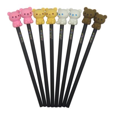 China China Promotional Black Pencil Wooden Pencil With Cute Bear Eraser Topper for sale