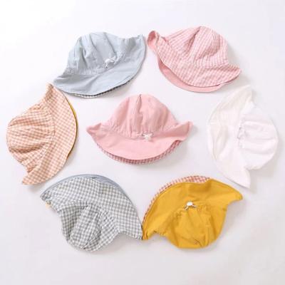 China Daily Cute Wide Brim Newborn Sun Hats Summer Wear Cotton Foldable Reversible Adjustable Reversible Baby Bucket Hat for sale