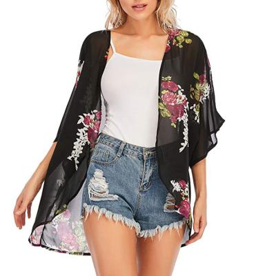 China Fashionable Windproof Summer Beach Wear Cover Up Halfsleeve Chiffon Abaya Dubai Women Boho Kimono Open Cardigan for sale